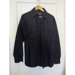 Vtg CPO Shacket Mens M Black/Gray Plaid Long Sleeve Wool Flannel Hong Kong 60s